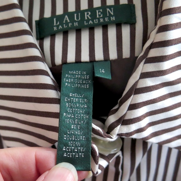 Vintage Lauren Ralph Lauren Women's Striped Jacket Blazer, Cotton/Silk - Picture 9 of 10